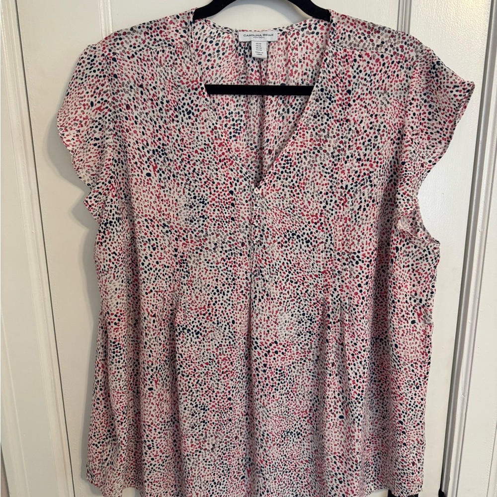 Carolina Belle Pink and White Flutter Sleeve Ruffled Blouse